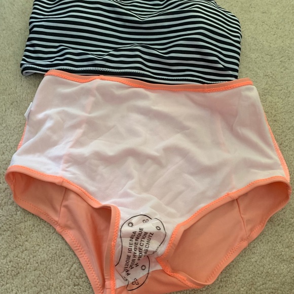 NWOT black/white/orange high waisted bathing suit - Picture 5 of 8